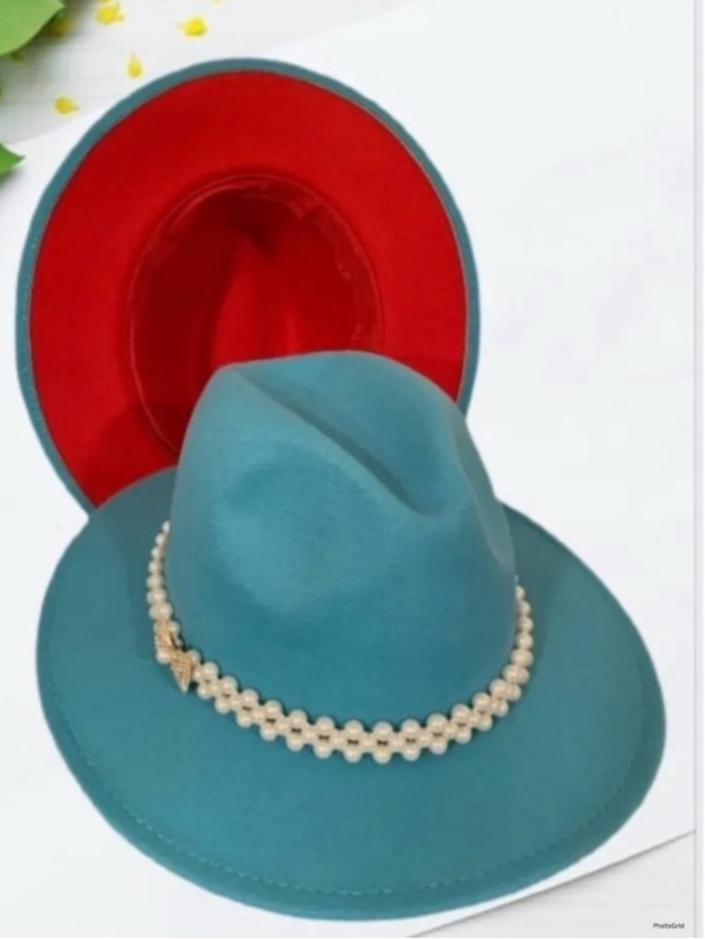Teal Fedora Hat with Pearl Band